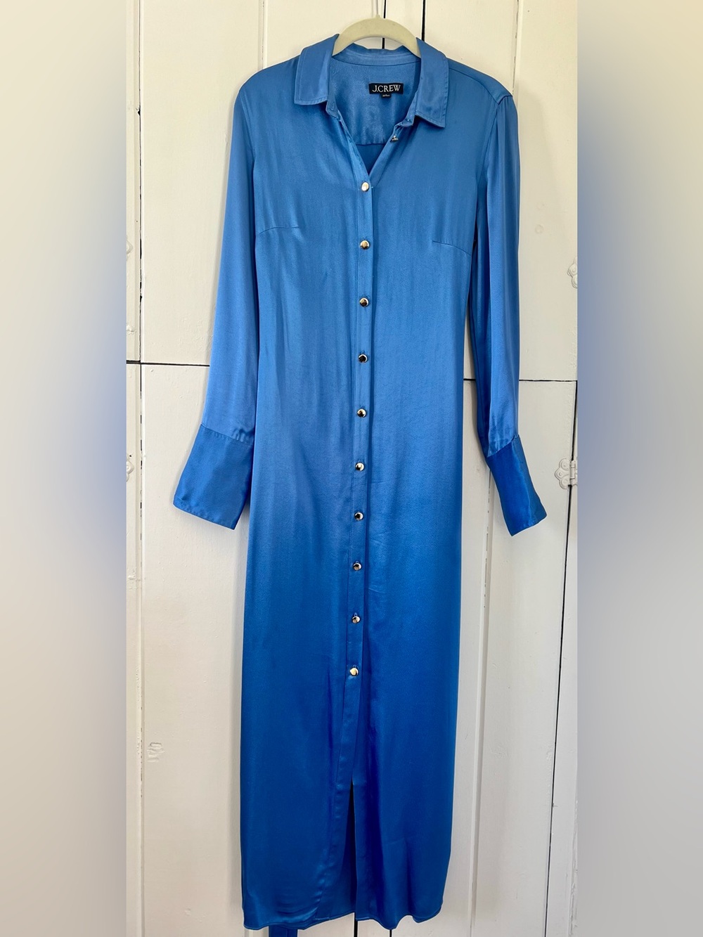 J. Crew Sapphire Blue Long-Sleeve Button-Front Dress
